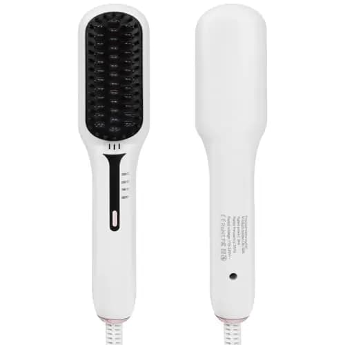 Cepillo alisador, cepillo de plancha iónico, cepillo alisador eléctrico profesional para el cabello, calentamiento rápido de temperatura de 4 pasos, para peinar y alisar el cabello (blanco)