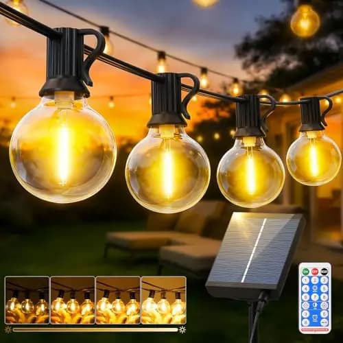 Solares Guirnalda Luces Exterior Jardin - 15M Guirnaldas Luz Exterior Solar with Control Remoto LED Regulable Bombillas Exteriores Jardin G40 for Balcon Terraza Boda Fiesta