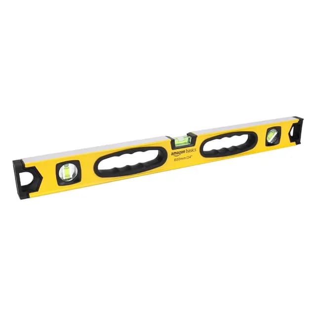 Amazon Basics Nivel de burbuja magnético de aleación de aluminio resistente a los golpes, de 60.9 cm, plomada/nivel/burbujas, 180, 90 y 45 grados, Amarillo,negro