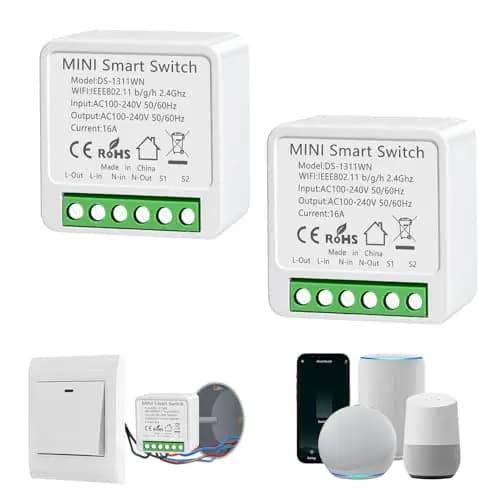Interruptor WiFi Smart Life, 16A Relé Interruptor Inteligente Wi-Fi & Bluetooth, 2.4g Smart Light Switch Compatible con Asistente de Voz y Tuya, Smart Switch Alexa, Requiere Cable Neutro (2 piezas)