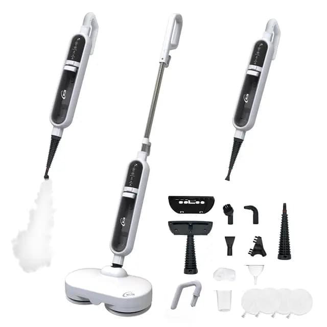 KOK 10-en-1 Mopa a Vapor, Limpiador a Vapor con función giratoria, Vapor a alta temperatura, 500ml Capacidad del depósito, 15 accesorios, 10s Temps de préchauffage, para dormitorios, cocinas y salones