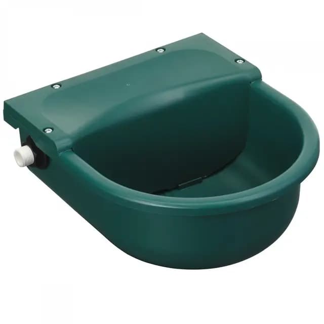 Kerbl Bebedero flotante verde de plástico, bebedero, 3 l, verde, 25,5 x 29 x 14,5 cm, Opción de conexión por la izquierda y por la derecha, 6,5 l/min a 3 bar