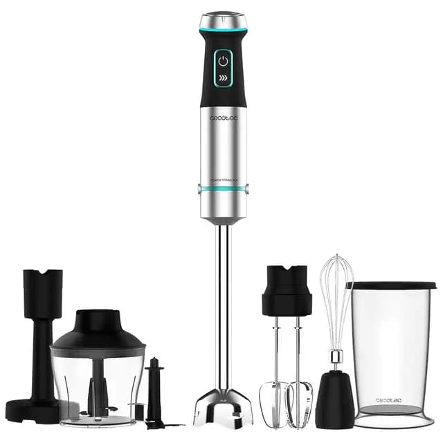 Cecotec Batidora de mano Power TitanBlack 1200 XL PerfectCream&Crush. 1200 W, Cuchillas de 4 hojas, Pie XL, Campana antisalpicaduras, Incluye picadora con cuchilla, varillas batidoras y pasapurés – Imagen 1