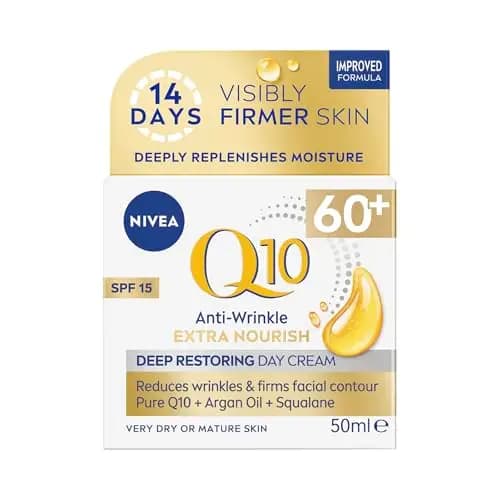 NIVEA Q10 Power 60+ Skin Anti-Arrugas + Crema de Día Reabastecedora (50 ml), Potente Crema Antienvejecimiento, Hidratante para Mujeres con Coenzima Q10, Crema Facial Día con SPF15