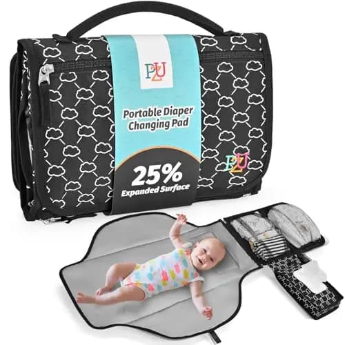Cambiador portátil bebé - Cambiador viaje bebé con bolsillo para toallitas y cojín para la cabeza, impermeable, extraíble - Regalo ideal para recién nacido（Negro）