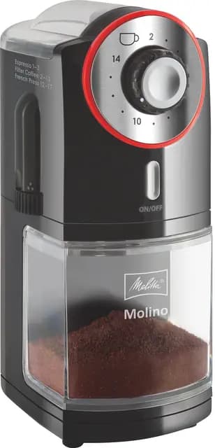 Melitta, Molinillo de café Molino, 1019-01, Molinillo de café eléctrico, Disco de molienda plano, Negro/rojo