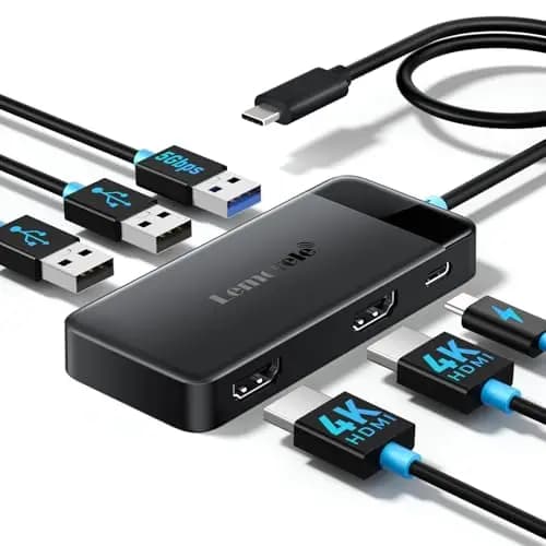 Lemorele Docking Station USB C - 6 en 1, Hub USB Dual Monitor con 2 HDMI 4K, 3 USB 3.0/2.0, PD 100W,Hub USB C/Docking Station for MacBook/DELL/Windows/HP/Surface