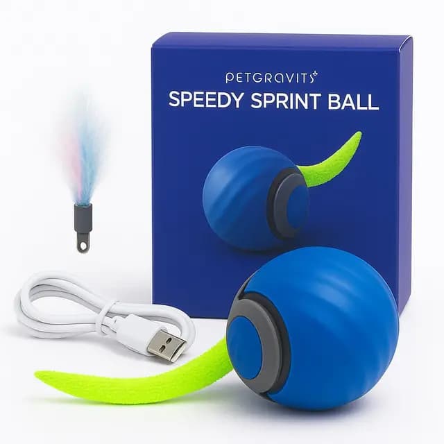 Pelota Interactiva para Gatos Recargable USB-C, Juguete Interactivo Automático con Modo Inteligente, Bola para Gatos de Silicona con 2 Velocidades y Cola Intercambiable para Interior, 5 cm
