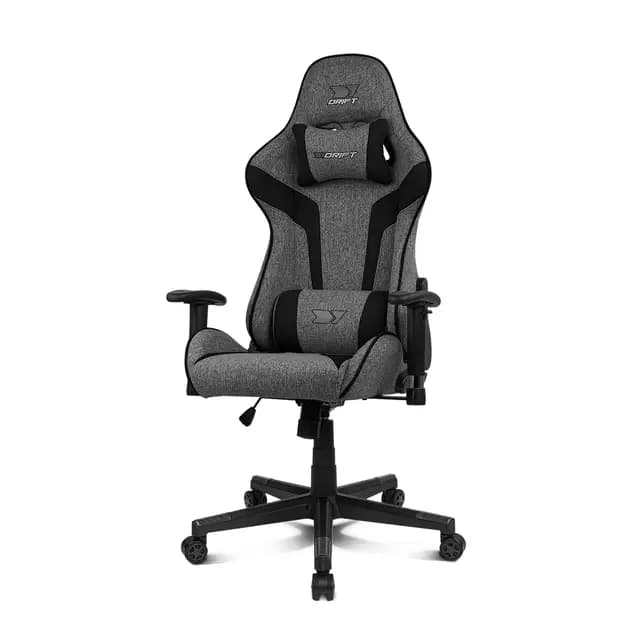 DRIFT GAMING DR90 – Silla Gaming ergonómica con reposacabezas y Lumbar, Respaldo reclinable 135°, Brazos 2D Ajustables, Tejido Transpirable, Base de Nylon y pistón de Gas Clase 4 – Gris/Negra