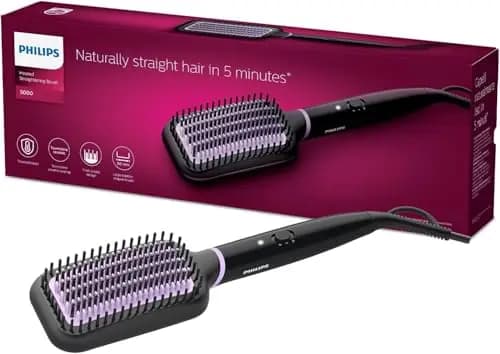 Philips Cepillo Alisador StyleCare, con Tecnologia ThermoProtect, Revestimiento Ceramico, 2 posiciones de Temperatura, Pelo Liso Natural en 5 minutos, BHH880/00, Negro