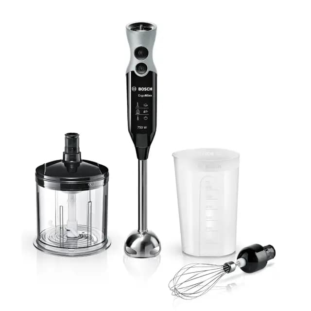 Bosch - Batidora de mano profesional, ErgoMixx, 750 W, 12+1 velocidades, QuattroBlade, Picador y vaso, Negro, MSM67160