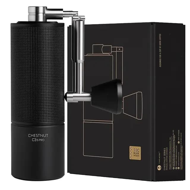TIMEMORE Chestnut C3S Pro - Molinillo de café manual con ajuste preciso del grado de molienda, acero inoxidable y mecanismo cónico, mango plegable, recipiente para granos de 25 g, color negro