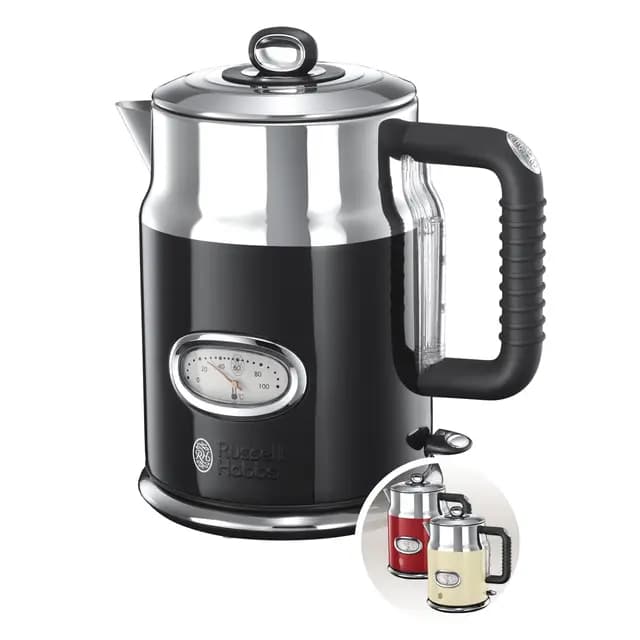 Russell Hobbs Retro - Hervidor de Agua Eléctrico (2400 W, 1,7l, Acero Inoxidable, Negro) - ref. 21671-70