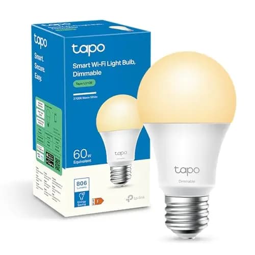 Tapo TP-Link L510E - Bombilla LED Inteligente, Bombilla WiFi sin necesidad de Hub, Blanco Cálido 2700K, Regulable,E27, 8.7W/ 806lm, Compatible Alexa, Echo y Google Home