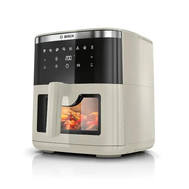 Bosch - Freidora de Aire Serie 6, Capacidad XXL de 7,2 L, 7 Programas y Ventana de Visualización con Luz, Beige Mate, MAF671C0