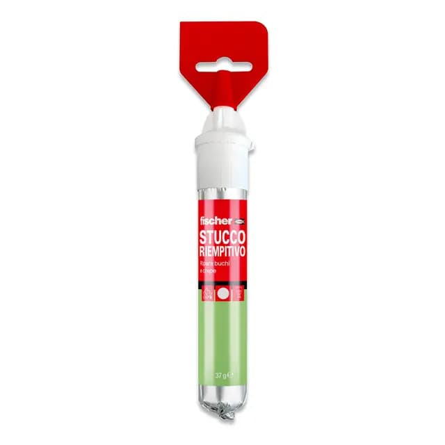 Fischer 552152 - Masilla rellenadora en tubo con espátula integrada para cubrir agujeros y grietas, acabado liso, color blanco, 70 ml