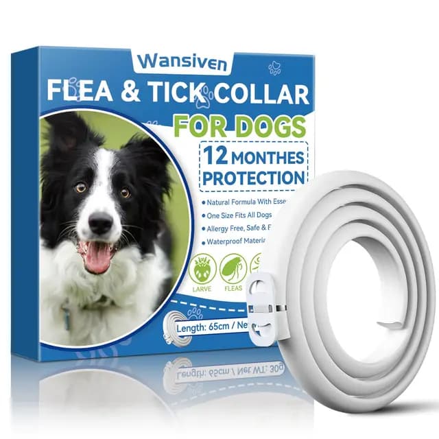 Wansiven Collar antipulgas para Perros, Impermeable antipulgas y parásitos, 12 Meses de protección 65 cm (Blue-1p)