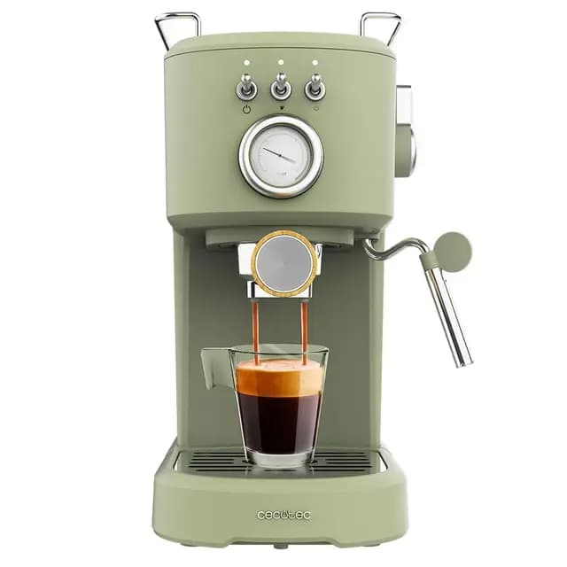 Cecotec Cafetera Espresso Compacta Power Espresso 20 Retro Green. 1100 W, 20 Bares, Vaporizador Orientable, Brazo Portafiltros con Doble salida y 2 Filtros, 1,25 Litros