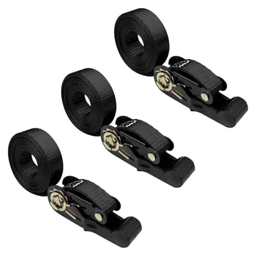 Chiluxendo 3 Piezas Cinchas de Amarre Pequeñas, Eslingas de Carga 2.5cm X 4m, Cinta de Amarre, Correas de Amarre Suaves Correa de Trinquete Todoterreno, Moto Carraca Tensoras Amarre (Negro)