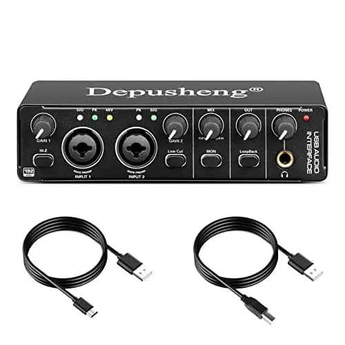 Depusheng RX2 Interfaz de audio USB grabación de computadora Tarjeta de Sonido Audio Studio Audio Interface puede conectar la grabación de guitarra de microfono de condensador de 48V