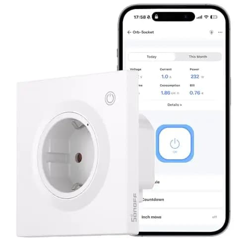 SONOFF Fusion, Orb Socket(Schuko), WS01TPF-E, Enchufe de Pared Inteligente, Compatible con Matter, Wi-Fi 2.4GHz, Estándar UE, 16A, 4000W, Monitoreo de Energía, Protección contra Sobrecargas