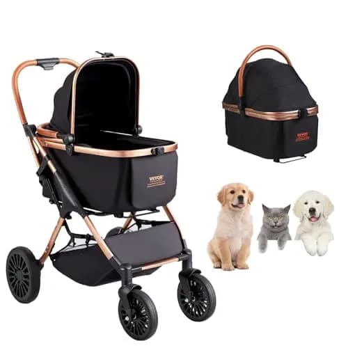 VEVOR Cochecito para Mascotas, 4 Ruedas giratorias con Frenos, Capacidad de Peso de 66 Libras, Cochecito para Cachorros con transportador Desmontable, Cesta de Almacenamiento y Almohadilla para