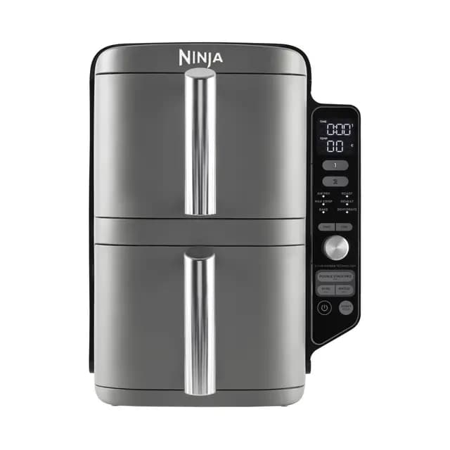 Ninja Double Stack XL Air Freidora vertical de doble cajón con 4 niveles de cocción, 2 cajones y 2 bastidores, diseño de ahorro de espacio, capacidad de 9.5 l, 6 funciones de cocción, 8 porciones,