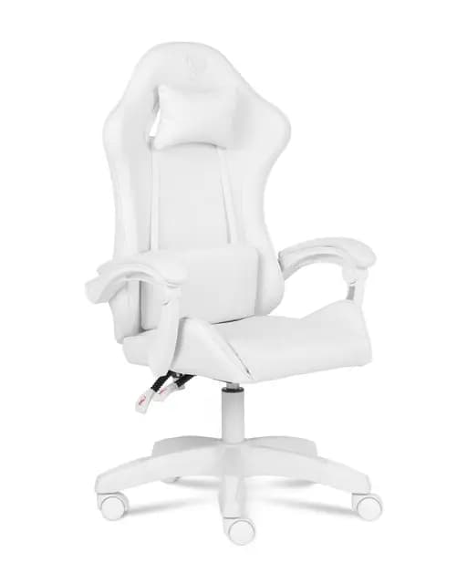 Apollo Silla Gaming Ergonómica con Respaldo Ajustable, Apoyabrazos, Cojines Lumbar y Cervical, Cuero Sintético Negro, Giratoria 360°, Diseño Moderno y Cómodo para Jugadores, Blanco