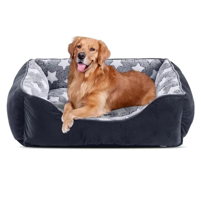 FURTIME Cama para perros grandes, cesta para perros, lavable, antideslizante, mullida, colchón para perros con bordes elevados, sofá suave para perros y gatos, XL (89 x 63 x 23 cm), color negro y