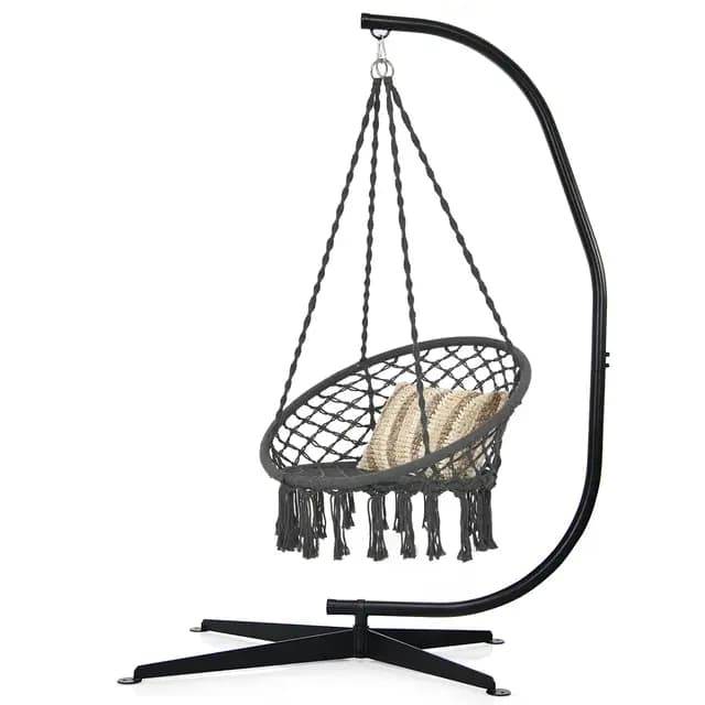GIANTEX Soporte para Silla Colgante de Acero para Colgar Hamacas de Interior y Exterior, Máx.150 kg, 111 x 84 x 207 cm, Negro（Hamaca no incluida）