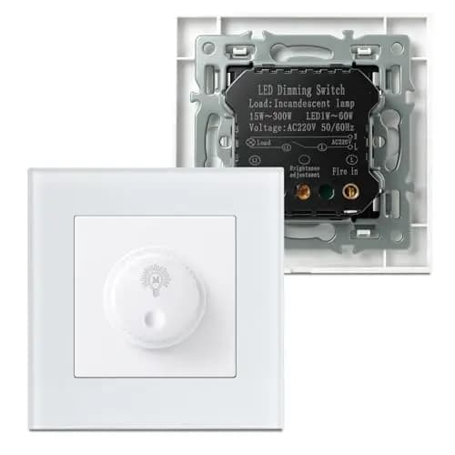 Interruptor Dimmer LED 220v, Regulador de Luz para LED Regulables de 1–60W / Halógenos de 15–300W, Dimmable Switch Protección Segura, Sin Ruido