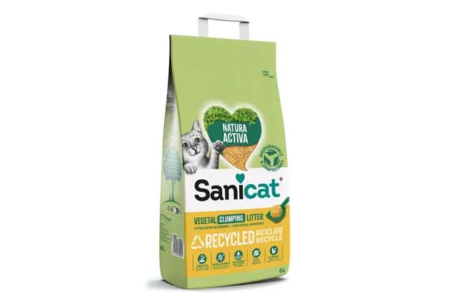 Sanicat - Arena vegetal aglomerante reciclada Natura activa , Absorción superior y control de olores, es de origen natural, biodegradable y compostable, 6 L de capacidad
