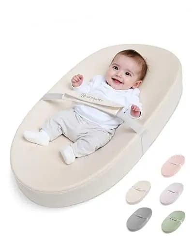 COMOMY Cambiador de piel vegana, 80 x 40 cm, impermeable y lavable, con cinturón de seguridad y diseño antideslizante, suave y ligero (beige)