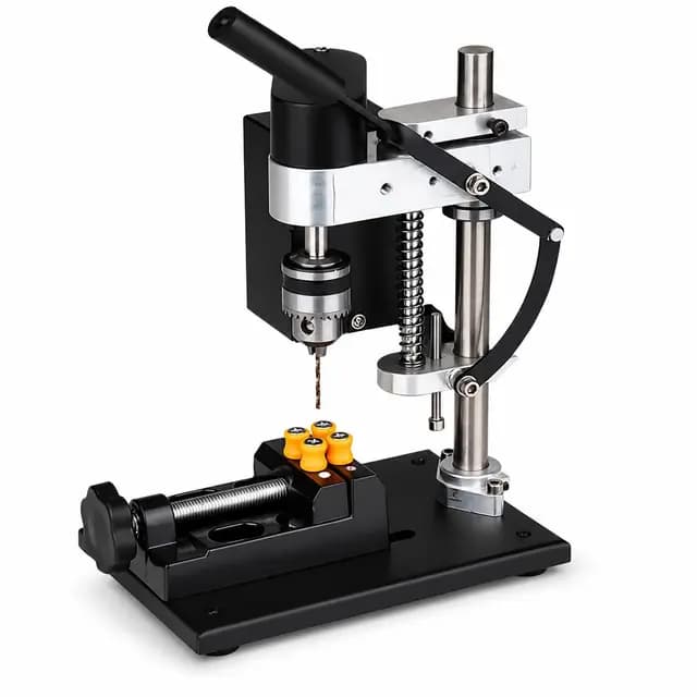VOBOR Mini Taladro Columna, Ajuste Altura de 50mm, 200W Taladro de Banco Eléctrico Ajustable de 7 Velocidades, Taladro de Prensa Vertical para Taladrado Directo de Metal, Madera – Imagen 1