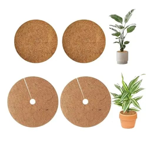 Esterillas de Coco, Paquete de 4, Disco de Mantillo de Coco, Cubierta para Macetas, Protección para Plantas de Coco, Disco de Coco, Protección Sostenible para Plantas