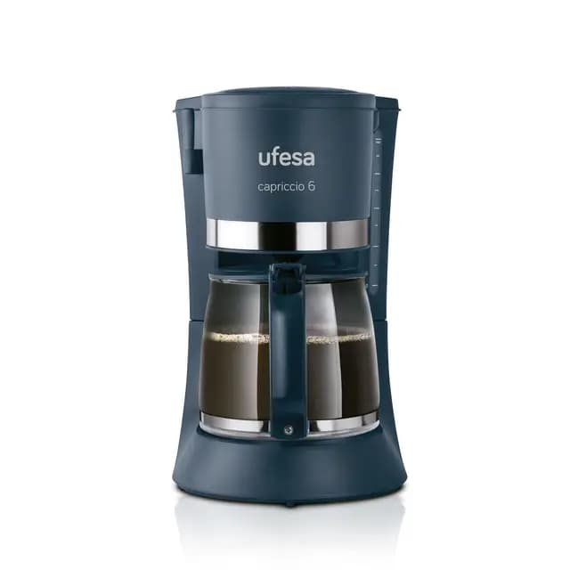 Ufesa Capriccio Cafetera de Goteo, 6 Tazas, 600W, Jarra 0.6L, Filtro Permanente, Placa Calefactora Antiadherente, Sistema Antigoteo, Auto Apagado, Azul/Verdoso