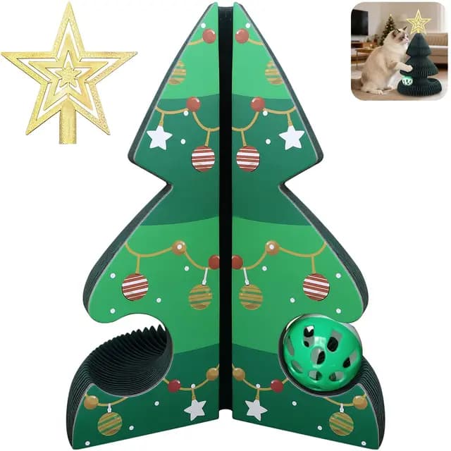 Rascador para Gatos Forma Árbol de Navidad, Cartón Corrugado Plegable Tipo Magic Organ, Tabla de Rascar Vertical Resistente con Estructura de Panal, Juguete Interactivo para Mascotas