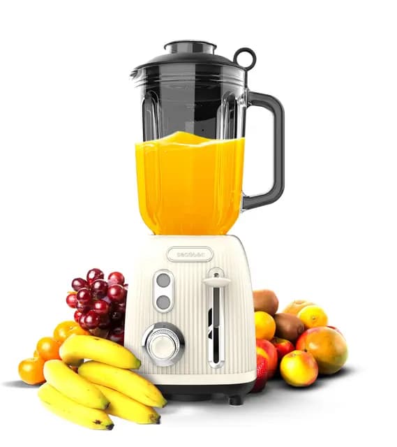 Cecotec Batidora de Vaso Power Black Titanium RetroBeige. 1200W, jarra de 1.5L, 2 velocidades, función Pulse, cuchillas de titanio, motor copper, diseño retro y eficiente. – Imagen 1