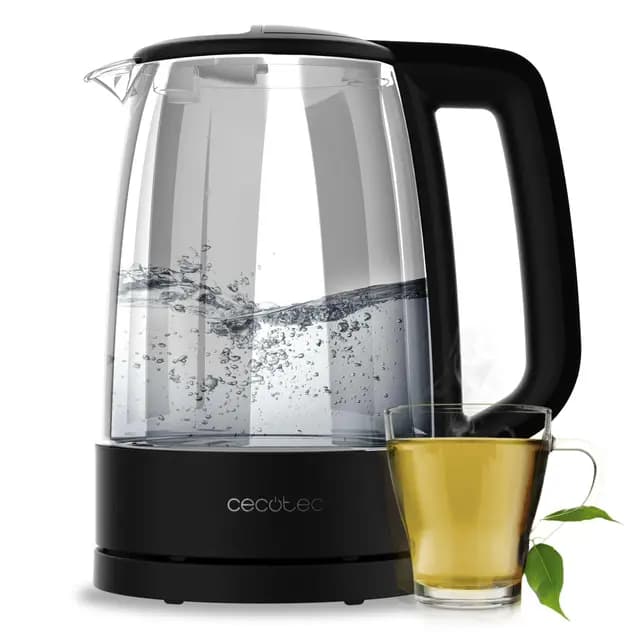 Cecotec Hervidor Eléctrico de Agua de 1,7 L ThermoSense 320 Clear. 2200W, Cuerpo de Vidrio de Borosilicato, Indicador Luminoso, Base con Giro 360º, Sistema de Seguridad