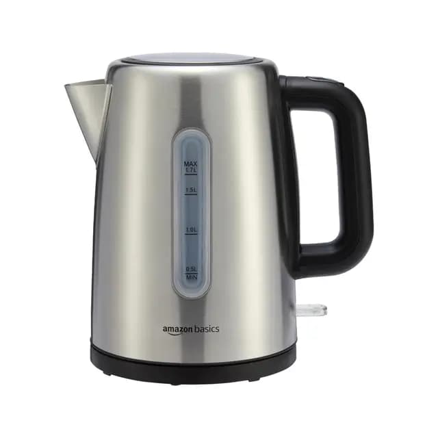 Amazon Basics Hervidor de agua eléctrico portátil de acero inoxidable - 1.7 Litros, Plateado