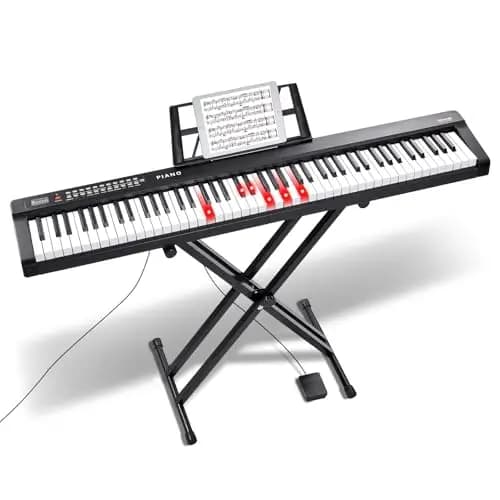 VEVOR 88 Teclas Piano de Teclado Digital Portátil Teclas Semipesadas 1000 Tonos con Soporte Ajustable, Altavoces Incorporados, Pedal de Sustain, Auriculares, Bluetooth, MIDI, USB para Principiantes – Imagen 1