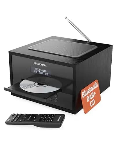 Reproductor de CD | Microcadena HiFi Bluetooth con Radio Dab+ y FM | Equipo de Música con Altavoces 40W y Doble Alarma | USB (Solo reproducción), AUX, Mando a Distancia | Oakcastle DAB400 – Imagen 1