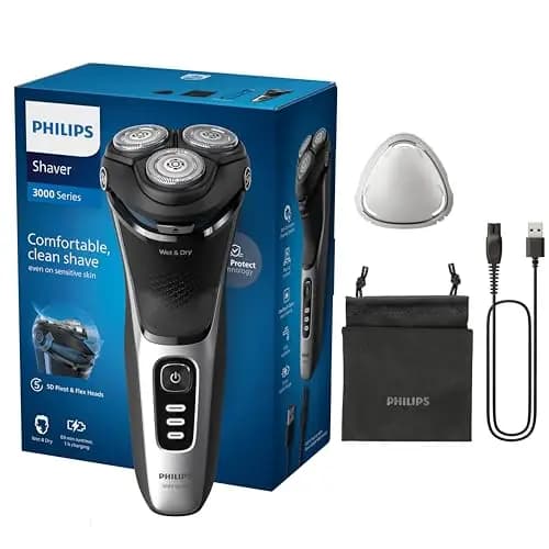 Philips Serie 3000 Afeitadora Eléctrica Hombre, Máquina de Afeitar Barba con Cortapatillas, 27 cuchillas, Cuida la piel, 60min de uso, En Seco y Húmedo, Recargable, Funda, S3241/12, Gris – Imagen 1
