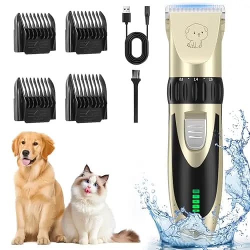 YAZEKY Maquina Cortar Pelo Perros, Bajo Nivel de Ruido Cortapelos Profesional para Perros, Cortapelos para Mascotas Impermeable Todo el Cuerpo Lavable Inalámbrico Recargable