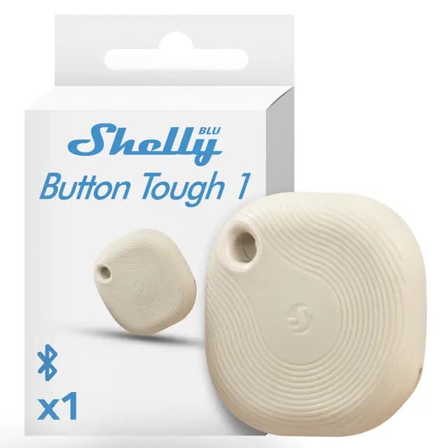 Shelly BLU Button Tough1 Marfil – Botón Mando para Domótica Bluetooth, Protección IP54, Alcance de 10 a 30 m, Control Remoto de Acciones y Escenas Inteligentes, Batería de 2 Años, Cifrado Avanzado