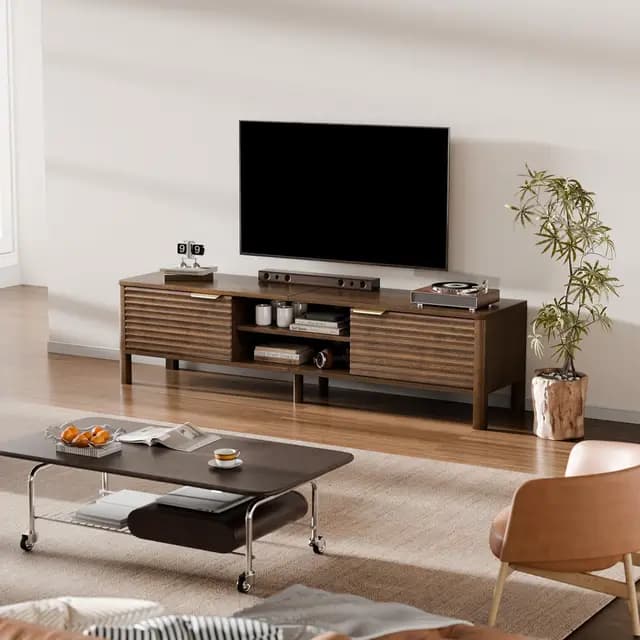 IKALIFE Mueble de TV Modernos - 150 cm Mesa de TV, Mueble Television para Salon Dormitorio, para Televisores de hasta 65 Pulgadas, con 2 Puertas y Estantes Abiertos, Madera, Marrón