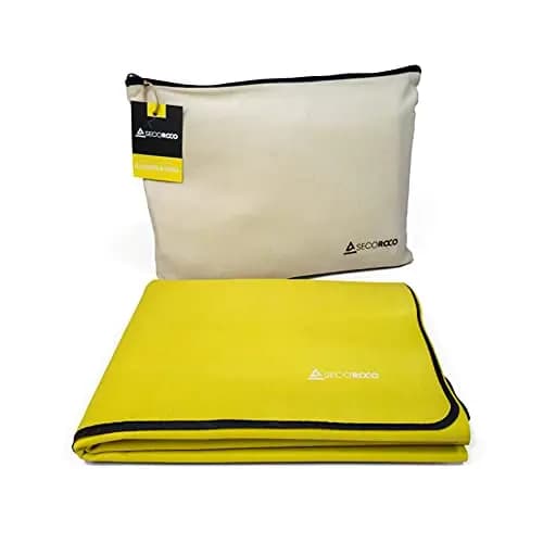 Esterilla de yoga de viaje de goma amarilla • antideslizante, ecológica y sostenible, fácil de plegar, ideal para viajar, incluye bolsa de transporte
