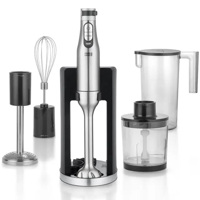 LEBENLANG Premium Set Batidora mano 1200w - Incl. 5x accesorios & protector contra salpicaduras I Infinitamente ajustable & turbo I Trituradora de alimentos Minipimer Blender Batidoras brazo Mixer – Imagen 1