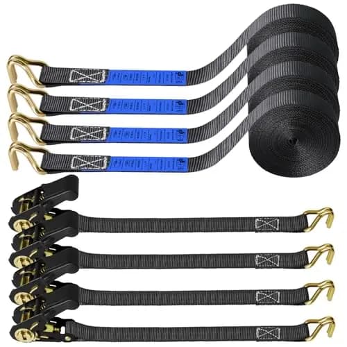 Cinchas de Amarre, 4 Piezas Eslingas de Amarre, 6m x 25mm Trinquete, Eslingas con Carraca, con Trinquete y Gancho Tipo J, para Motocicletas, Carga, Camiones, Remolques, Equipaje