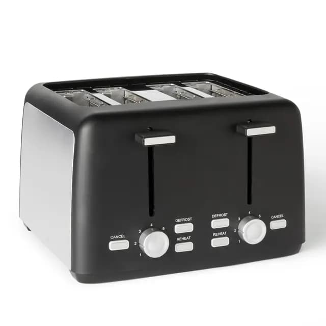 Amazon Basics Tostadora 4 Rebanadas con 7 Niveles de Tostado y Bandeja para Migas Extraíble, Ranuras Extra Anchas, 1500W, Negro – Imagen 1